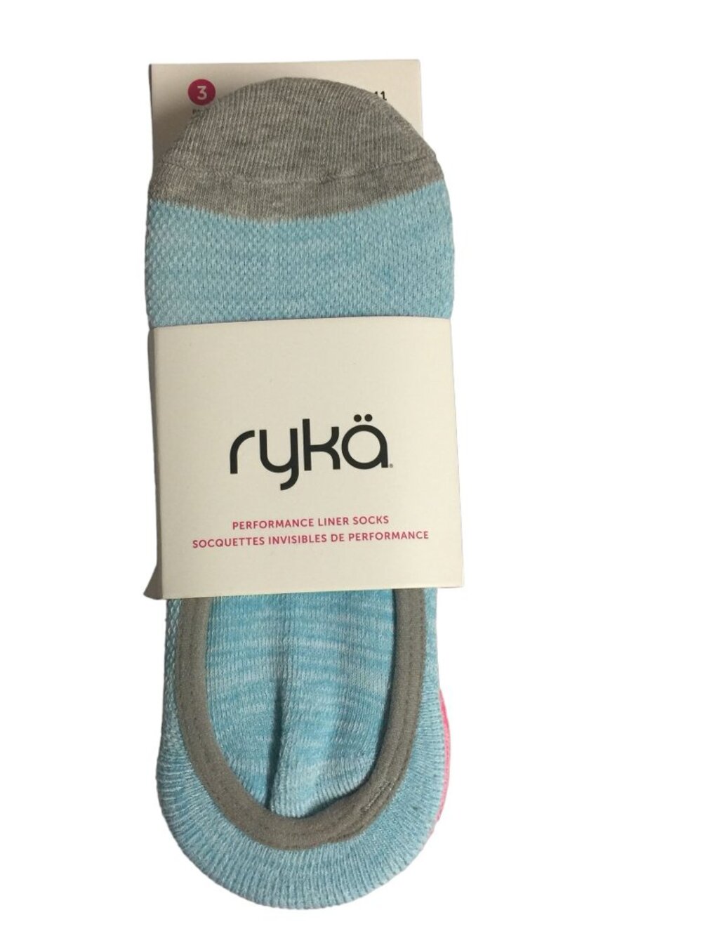 ryka Ladies Performance Liners Size 9-11 Set of 3 Aqua Gray Pink